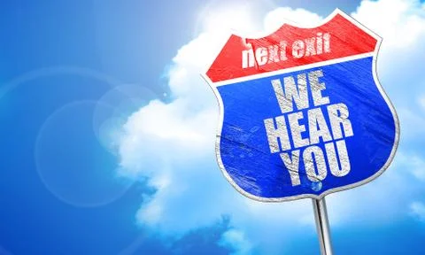We hear you, 3D rendering, blue street sign 스톡 일러스트