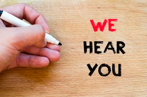 We hear you text concept Stock Photos