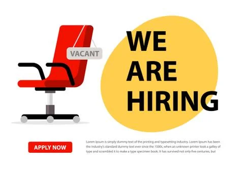 We hire ad vector concept. Hiring job chair recruit office vacancy ceo banner Stock Illustration
