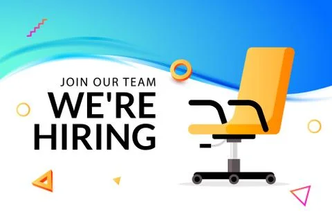 We hire ad vector concept. Hiring job chair recruit office vacancy ceo banner Stock Illustration