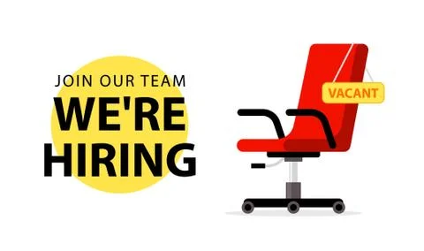 We hire ad vector concept. Hiring job chair recruit office vacancy ceo banner Stock Illustration
