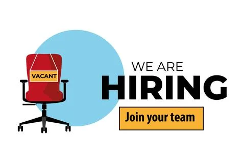 We hire ad vector concept. Hiring job chair recruit office vacancy Stock Illustration