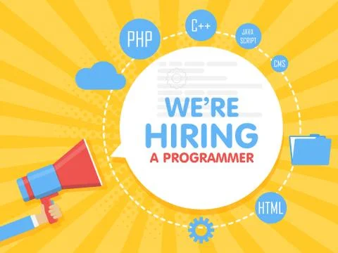 We hire a programmer. Megaphone concept vector illustration. Banner templat.. 스톡 일러스트
