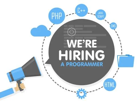 We hire a programmer. Megaphone concept vector illustration. Banner templat.. 库存插图