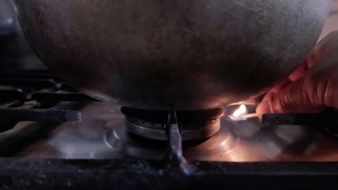 We light the gas burner Stock Footage 199087149