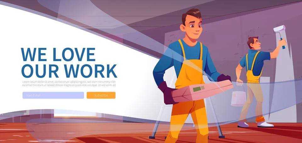 We love our work web banner, workers team landing Ilustração Stock