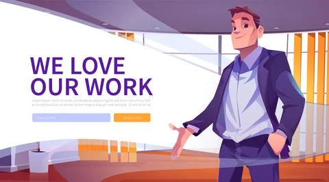 We love our work web banner, businessman invite Stock Illustration