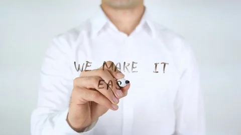 We Make it Easy, Man Writing on Glass Stock Footage