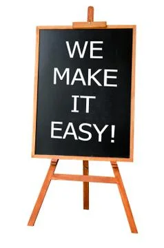 WE MAKE IT EASY! message on Wood art board Stock Photos