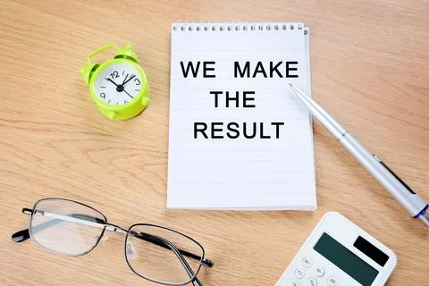 We make the results text on notebook page Stock Photos