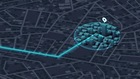 We moved. 3D navigation map with route and location pin. Isometric city map with Stock Illustration