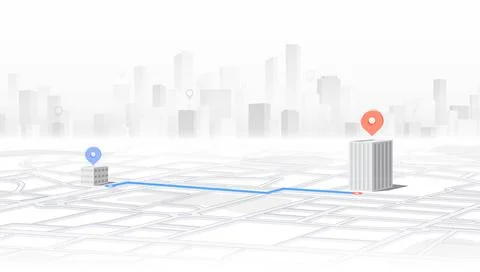We moved. 3D navigation map with route and location pin. Perspective city map Stock Illustration