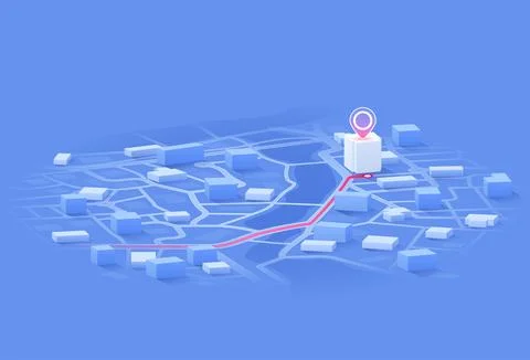We moved. 3D navigation map with route and location pin. Isometric city map with Illustrazione stock