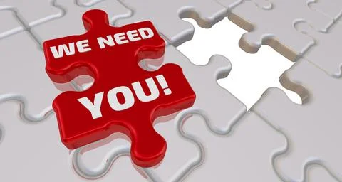 We need you! The inscription on the missing element of the puzzle Stock Illustration