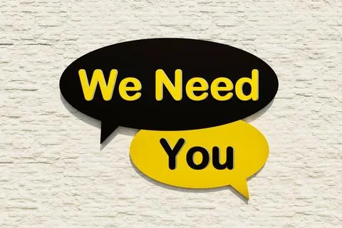 We need you - Speech bubble. Cartoon speech bubble in yellow and black. Me... 스톡 사진