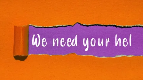 We need your help message writing on ripped torn paper background Video stock 333313345