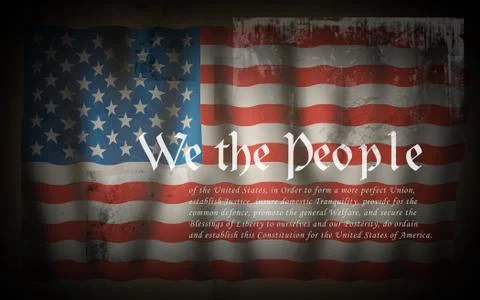 We The People American Constitution. Dramatic USA flag with text Stock Illustration