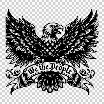 We The People Eagle Crest Flying banner Engraving black Stock Illustration