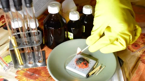 We Perform Chemical Experiments - Mix Reagents ignite, see the result Stock Footage 59211416