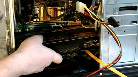We pull out the video card from the computer, having broken nothing Stock Footage 11700585