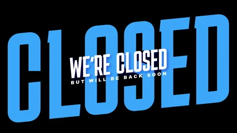 We re closed, but will be back soon - text animation with white blue text an Stock Footage 242485958