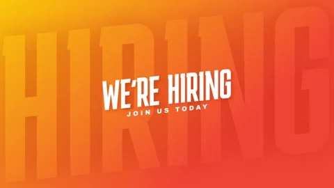 We re hiring. join us today - text animation with white text and orange back Stock Footage 242486267