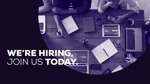 We re hiring, join us today - text animation with background image Stock Footage 242587975