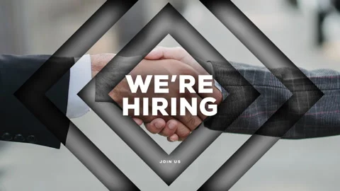 We re hiring, join us, text animation with image background Stock Footage 242588232