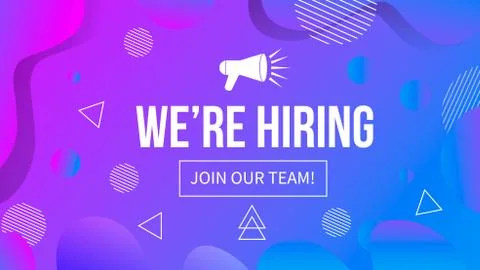 We re hiring Trendy gradient background. Open Vacancy advertisement. Recruiti Illustrazione stock