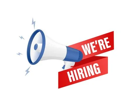 We re hiring. Vector flat illustration with megaphone on white background. 스톡 일러스트