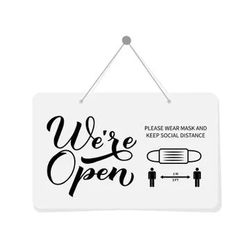 We re open calligraphy hand lettering signboard. Re- opening of shops, servic Stock Illustration