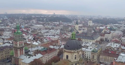  We see one of the most beautiful views in the ancient city of Lviv.  Stockbeeldmateriaal 69874832