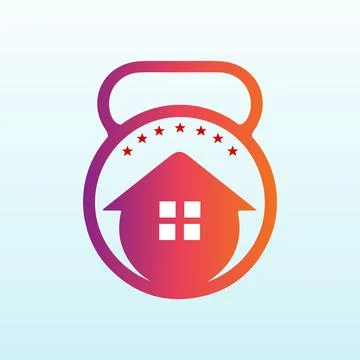 We sell home goods vector logo design with fitness icon Illustrazione stock