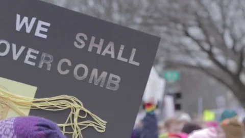 We Shall Over Comb Protest Sign - Womens March DC Stock Footage 81257620