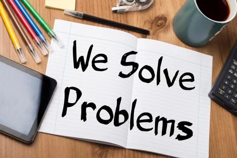 We Solve Problems - Note Pad With Text Foto stock