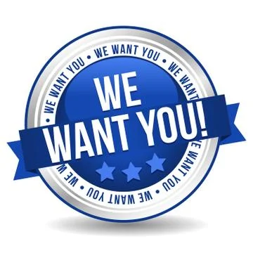 We want you Badge - Online Button Marketing Banner with Ribbon. Stock Illustration