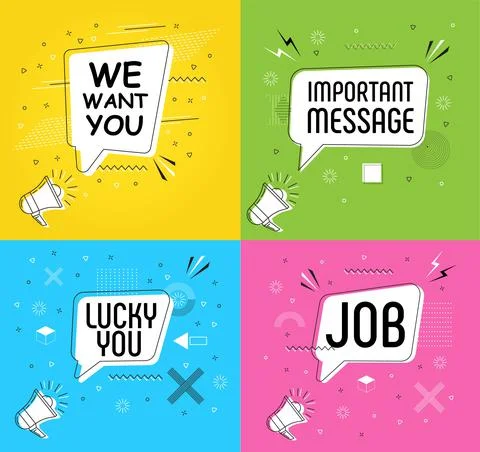 We want you in bubble vector on bright yellow background. Important message c Stock Illustration