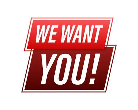 We want you Button, icon, emblem, label. Vector stock illustration. Stock Illustration