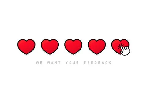 We want your feedback banner. Rating likes. Vector on isolated white backgrou Stock Illustration