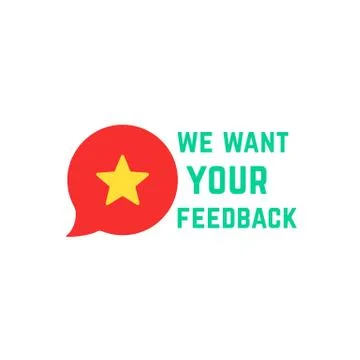 We want your feedback with speech bubble rate Illustrazione stock