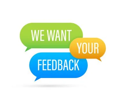 We want your feedback text on colorful search bubble. Vector stock illustrati Illustrazione stock