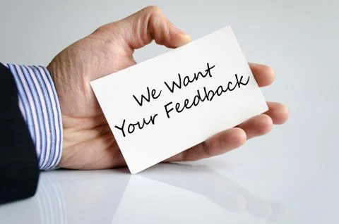 We want your feedback text concept Stock Photos
