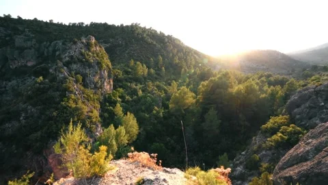 We watch the sunset in a mountain valley in Valencia, Spain Stock Footage 151409911