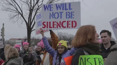 We Will Not Be Silenced Protest Sign 2 - Womens March DC Stock Footage