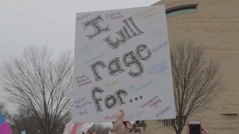 We Will Rage For Protest Sign - Womens March DC Stock Footage 81257619