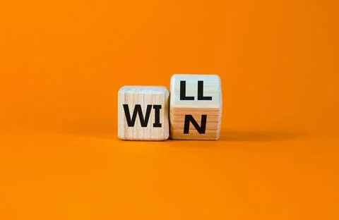 We will win symbol. Turned cubes and changed the word will to win. Beautiful  스톡 사진