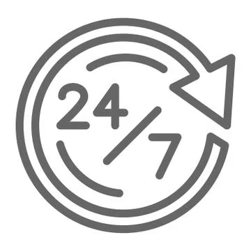 We work on delivery 24 on 7 hour line icon, logistics symbol, customer delivery Stock Illustration