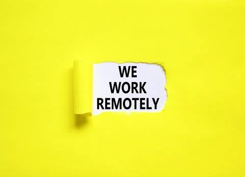 We work remotely symbol. Concept words We work remotely on beautiful white .. Stock Photos