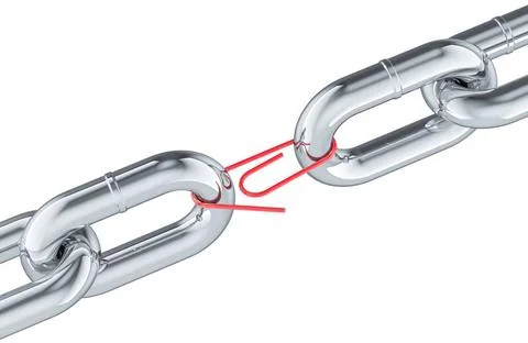 Weak Link, weakest link. Chain with paper clip. 3D rendering Weak Link, we... Stock Photos