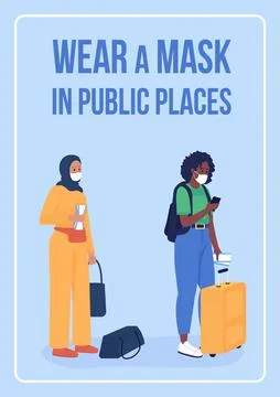 Weak mask in public poster flat vector template 스톡 일러스트